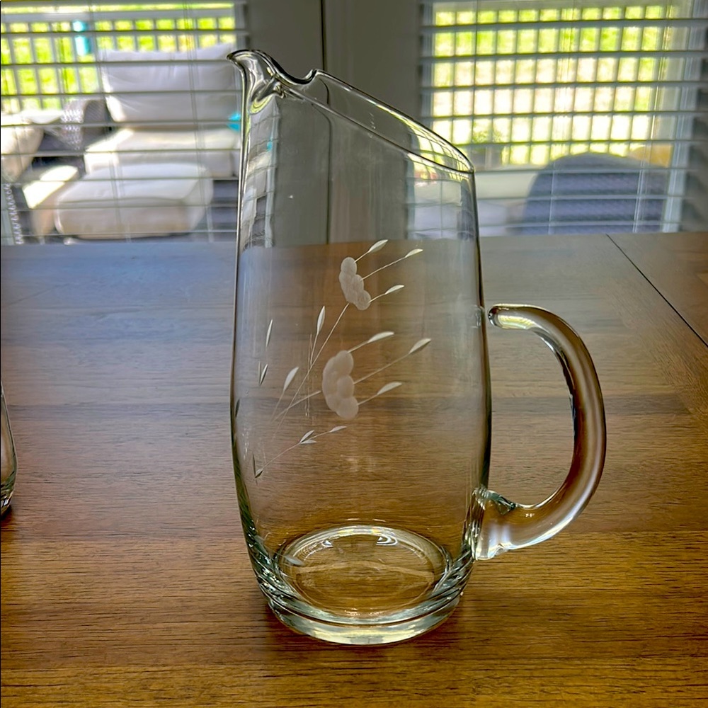 Princess House Heritage Floral Etched Pitcher